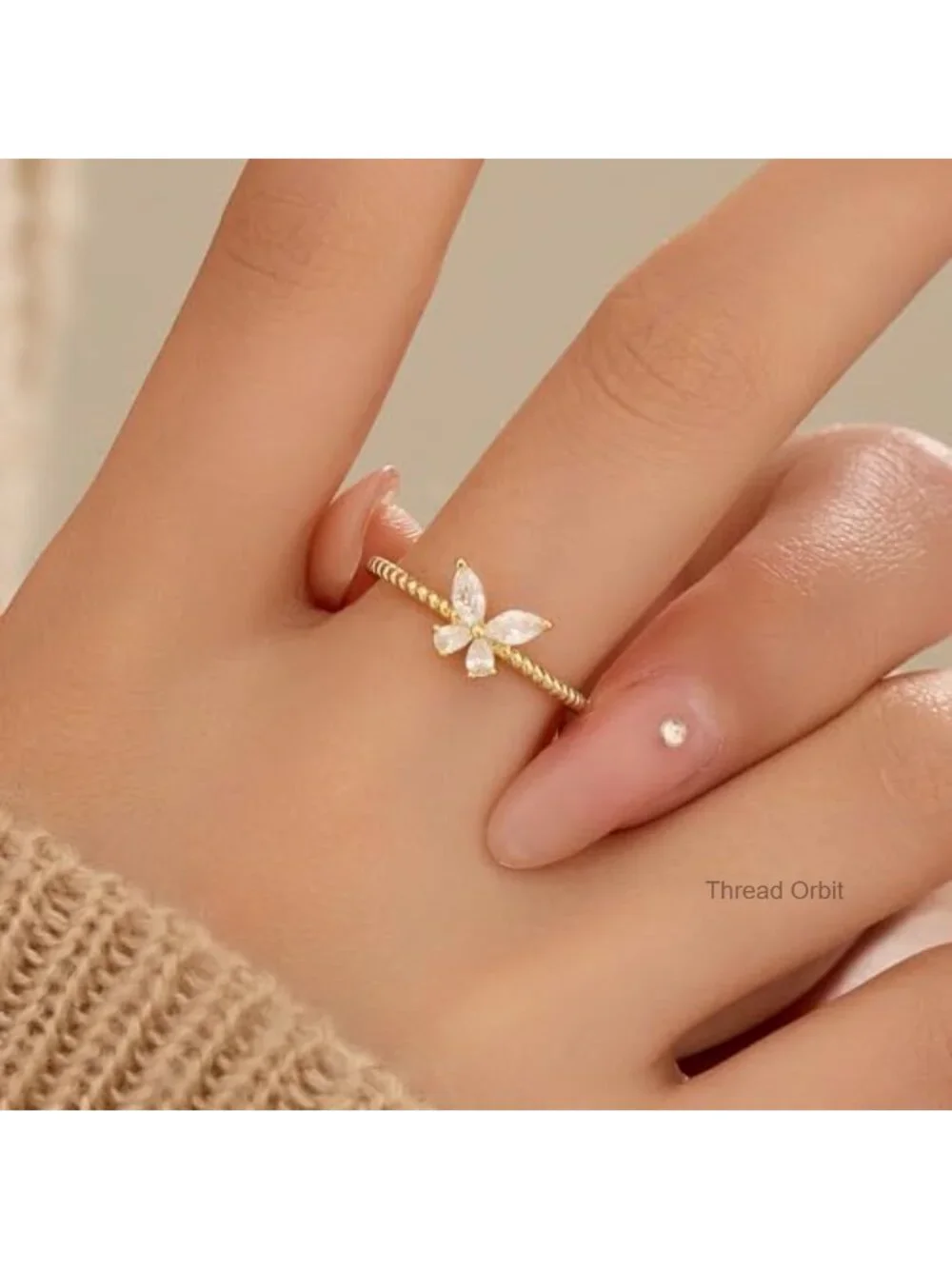 CZ Butterfly Ring 925 Sterling Silver 14K Gold Plated Dainty Promise Stackable